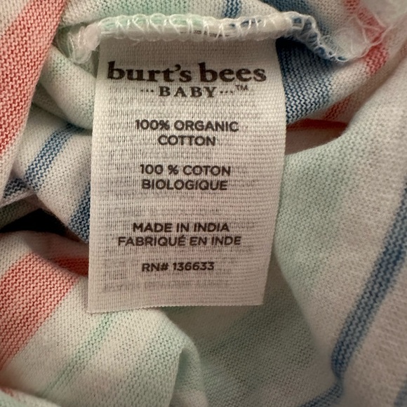 NWT and DEFECT Burt’s Bees Baby 0-3M Watercolor Rainbow Stripe Romper - Picture 6 of 8